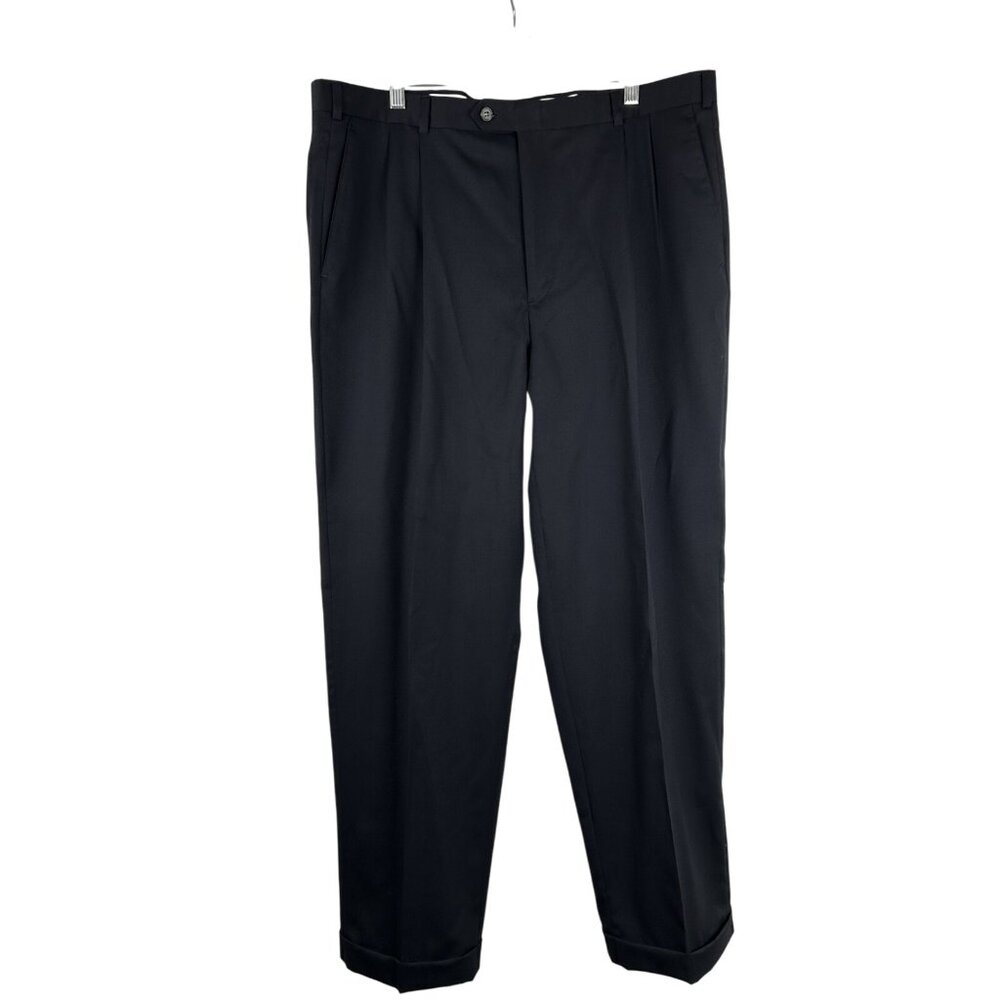 Hart Schaffner Marx Trousers Men’s 40W Cuffed Hem Classic Work Office Wool Black
